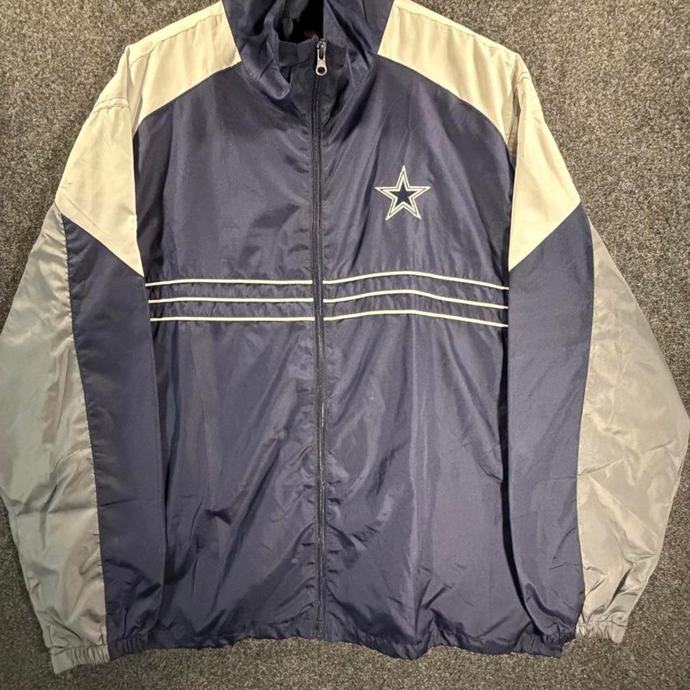 Reebok NFL Dallas Cowboys Windbreaker Jacket Mens XL Navy Blue Full Zip Football